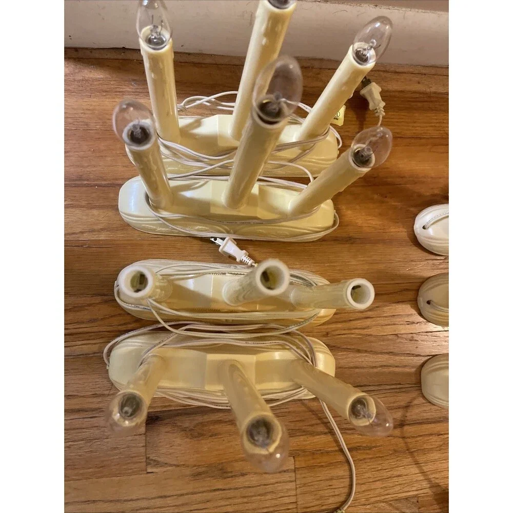 Vintage Lot 7 Christmas Electric Triple Candles Candelabra Window Lights Works!